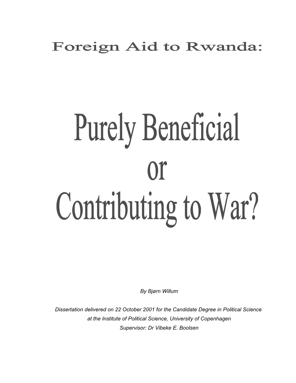 International Development Assistance to Rwanda and the War in the Demcratic Republic of Congo