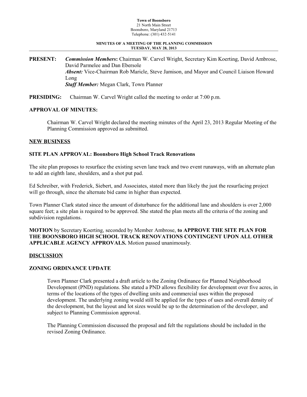 Boonsboro Planning Commission Minutes s1