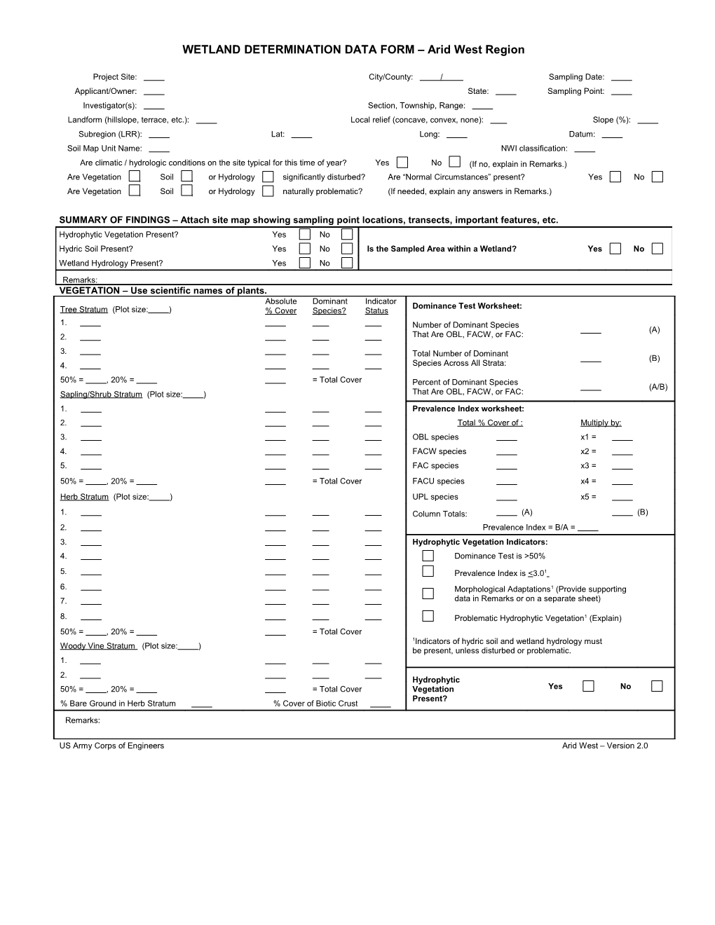 Routine Delineation Data Form