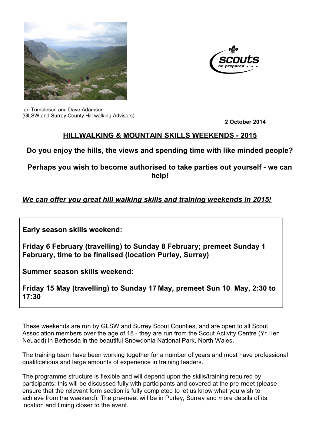 Hillwalking & Mountain Skills Weekends - 2015