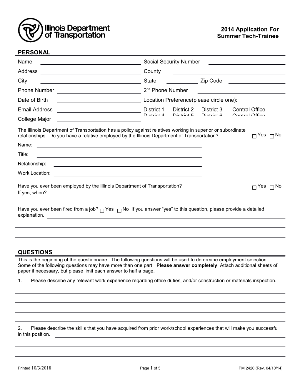 2014 Application for Summer Tech-Trainee