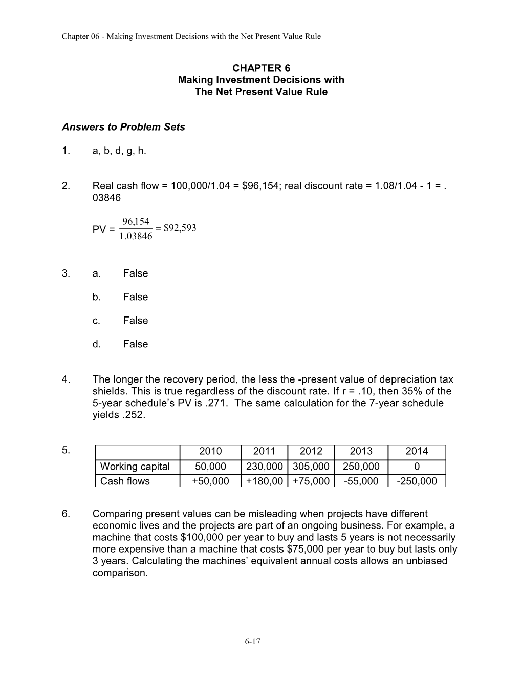 Chapter 06 - Making Investment Decisions with the Net Present Value Rule