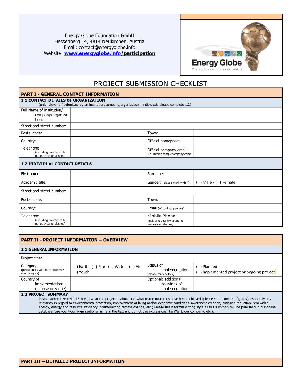 Energy Globe Award Application Form