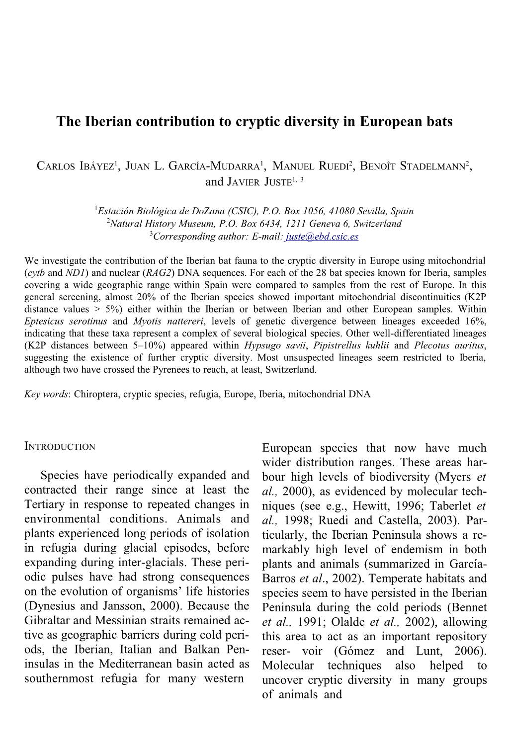 The Iberian Contribution to Cryptic Diversity in European Bats