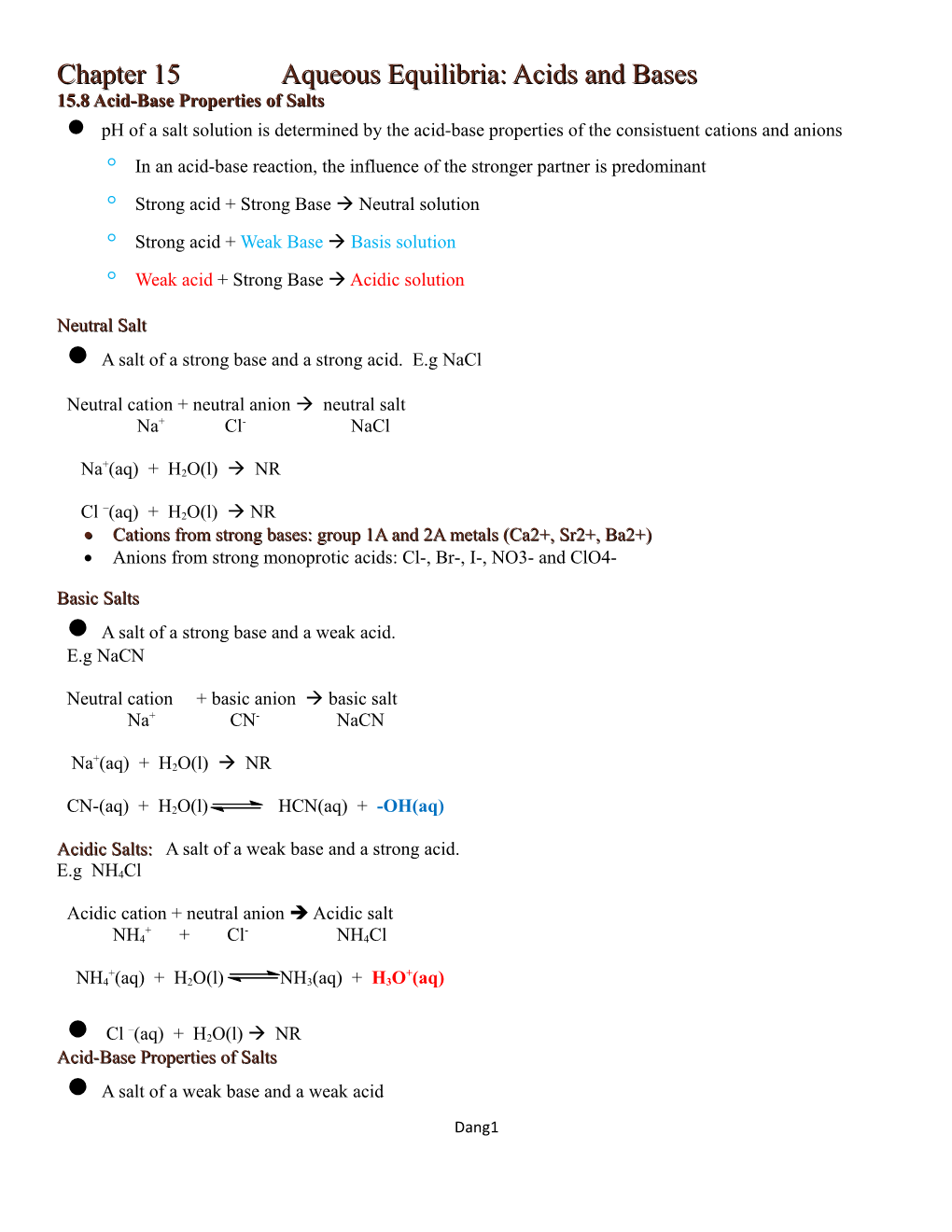 Chapter 15Aqueous Equilibria: Acids and Bases