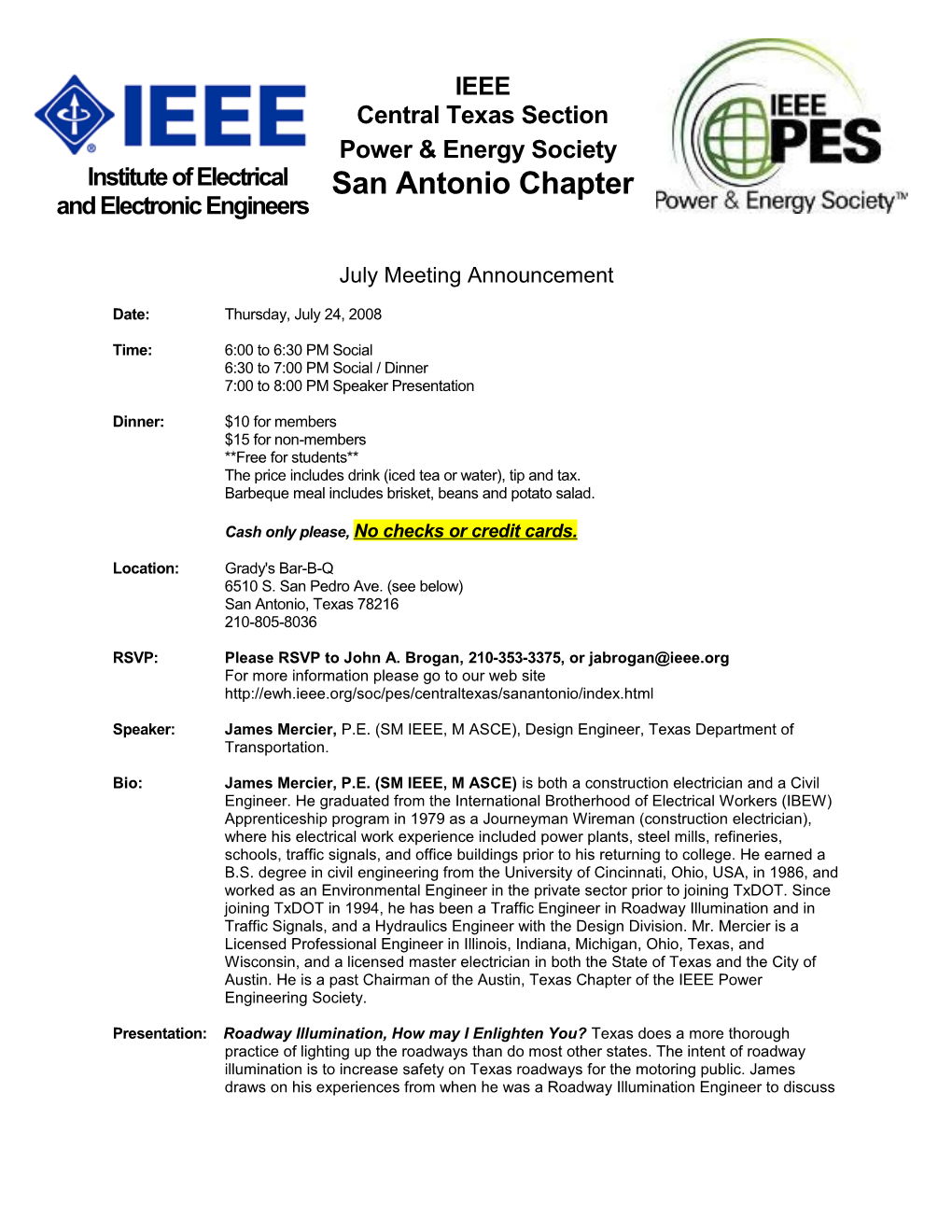 IEEE PES San Antonio Meeting Announcement