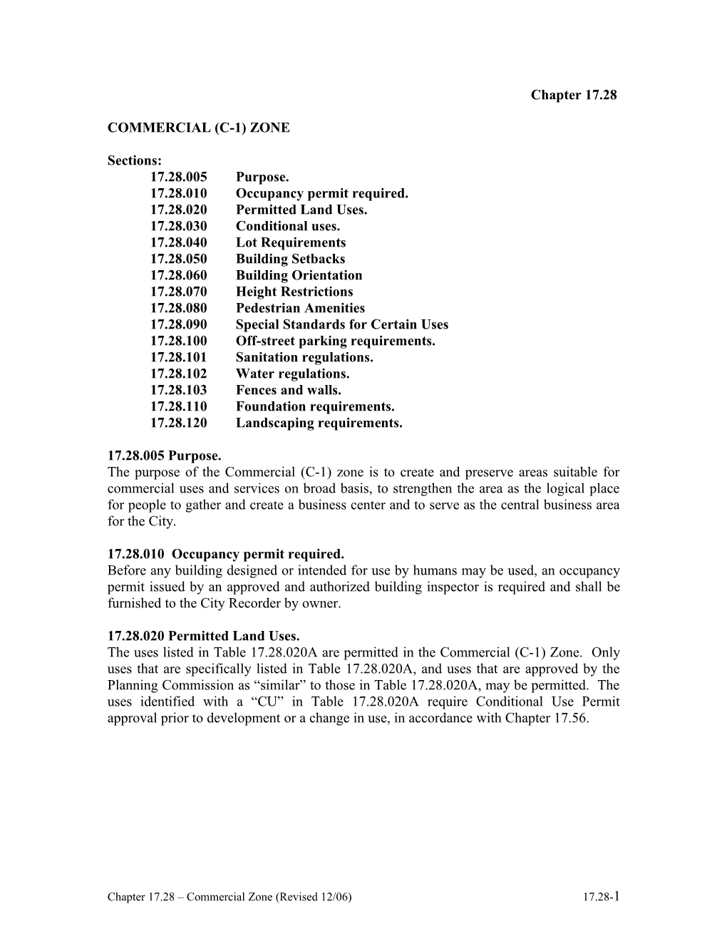 Commercial (C-1) Zone