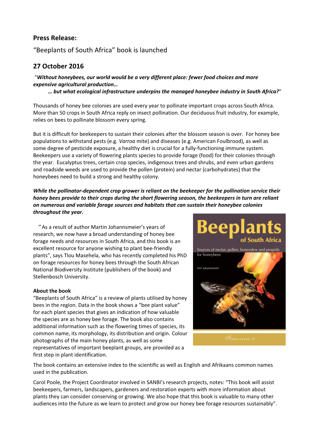 Beeplants of South Africa Book Is Launched