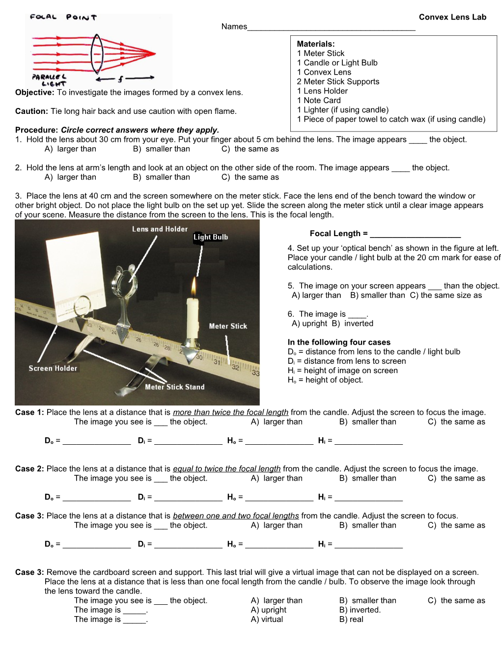 Convex Lens Lab