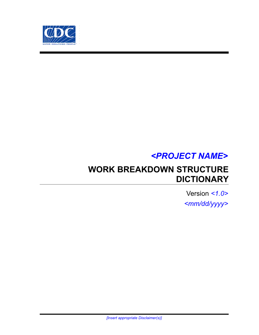 Work Breakdown Structure Dictionary Template