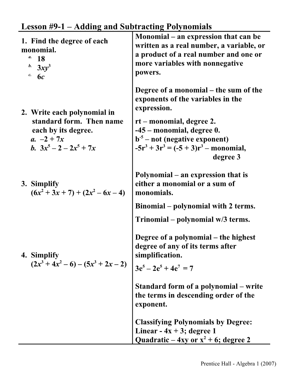 Lesson #1-1 a Plan for Problem Solving