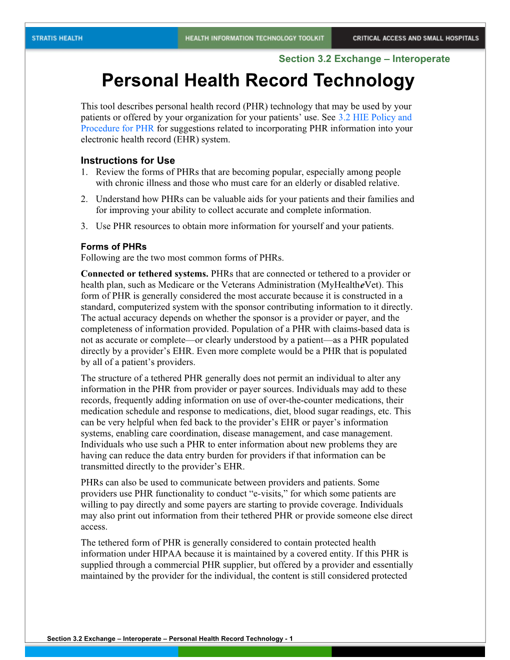 Personal Health Record Technology