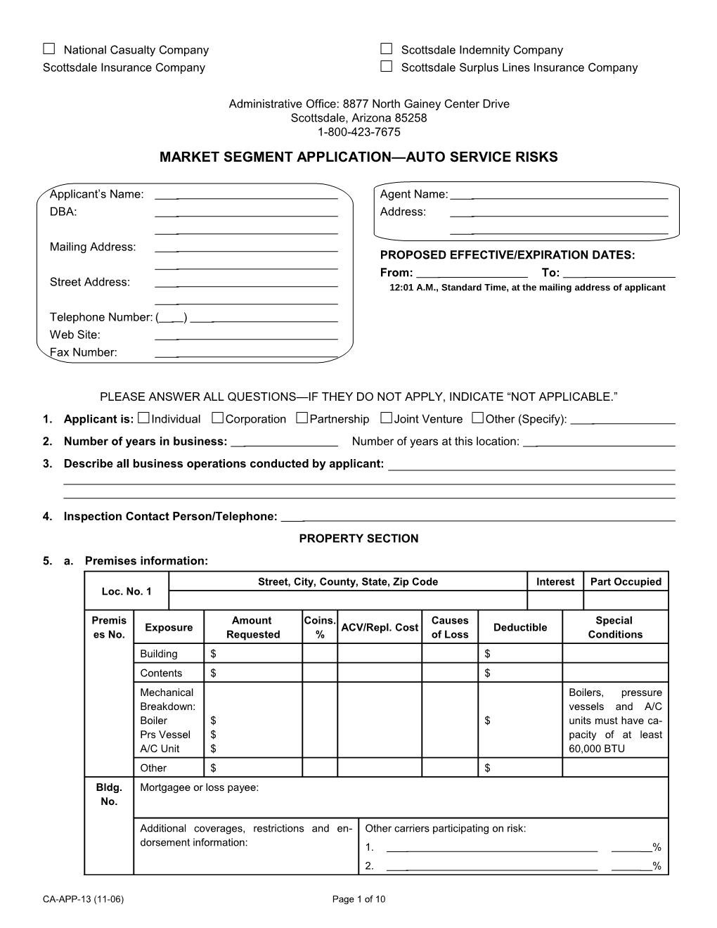 Market Segment Application - Auto Service Risks