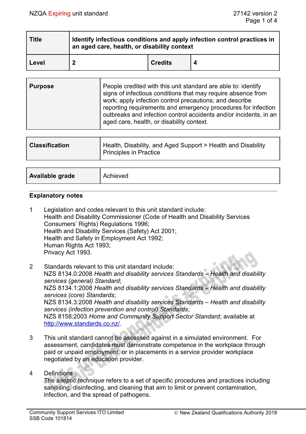 27142 Identify Infectious Conditions and Apply Infection Control Practices in an Aged Care