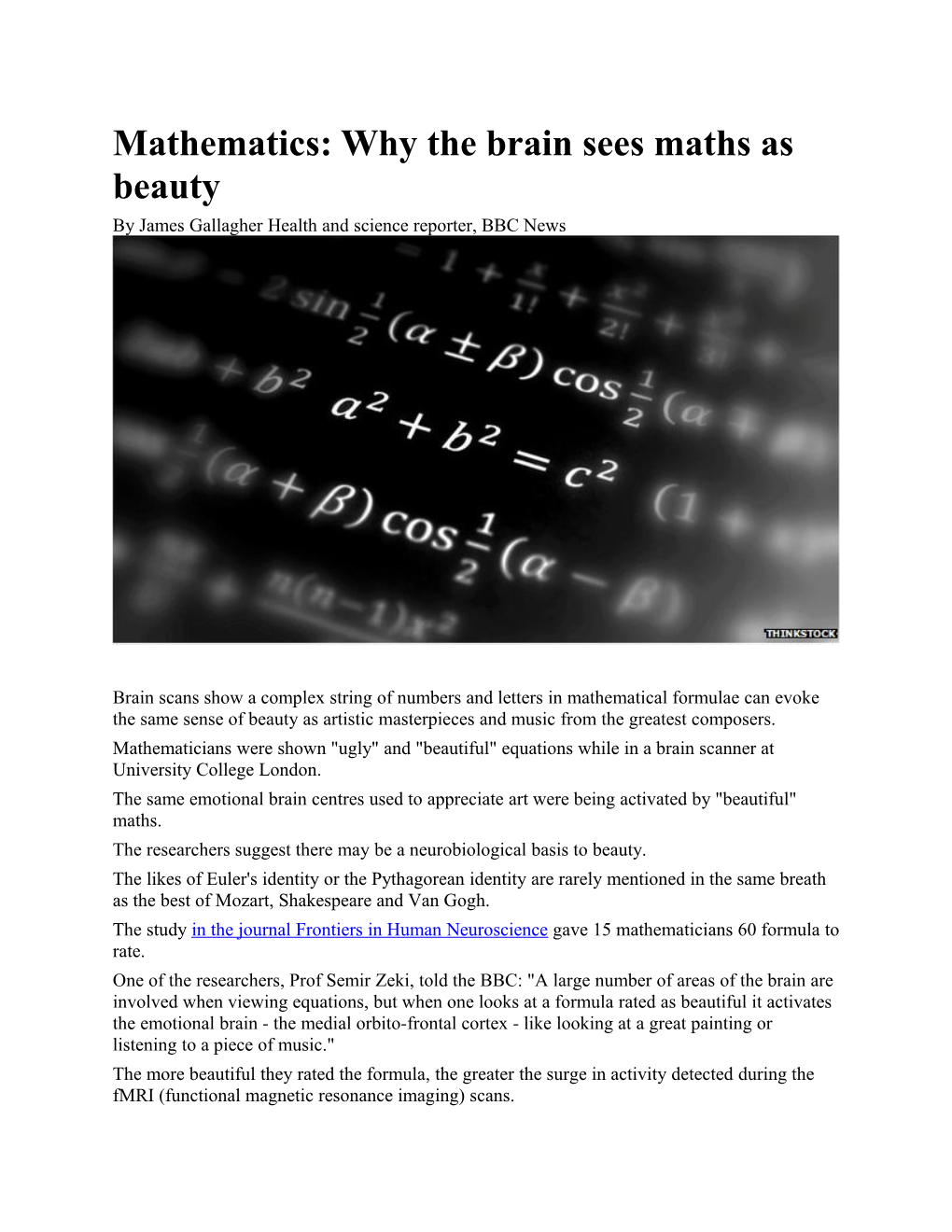 Mathematics: Why the Brain Sees Maths As Beauty