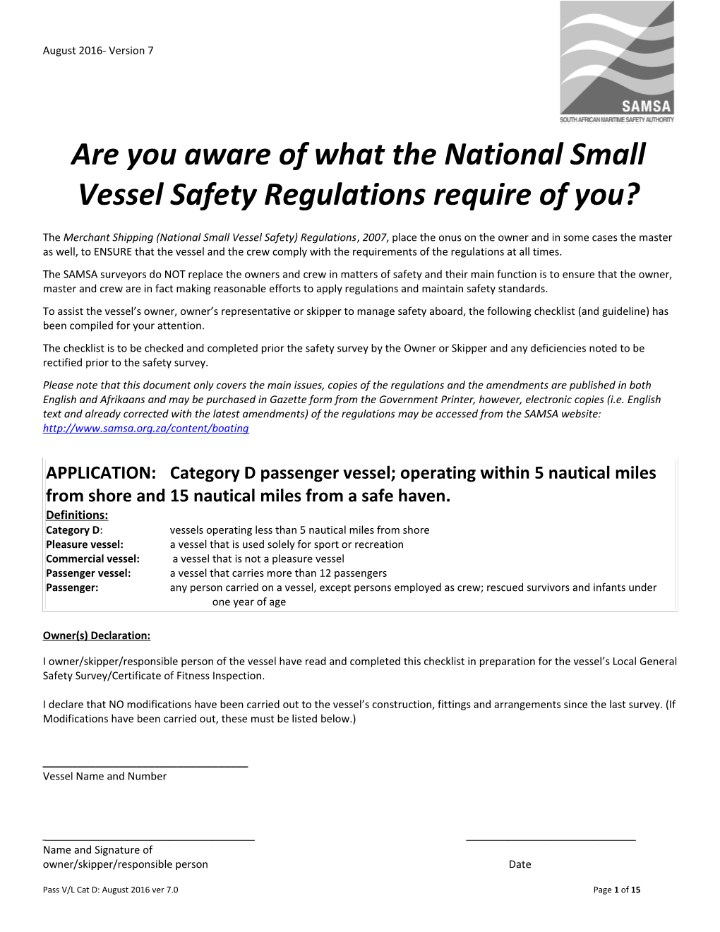 Are You Aware of What the National Small Vessel Safety Regulations Require of You?