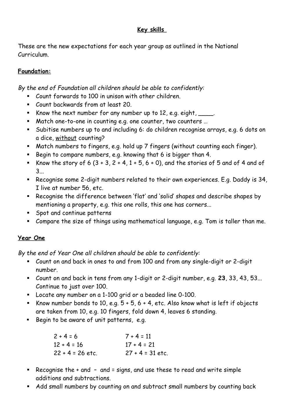 Outcomes for All Children in Maths