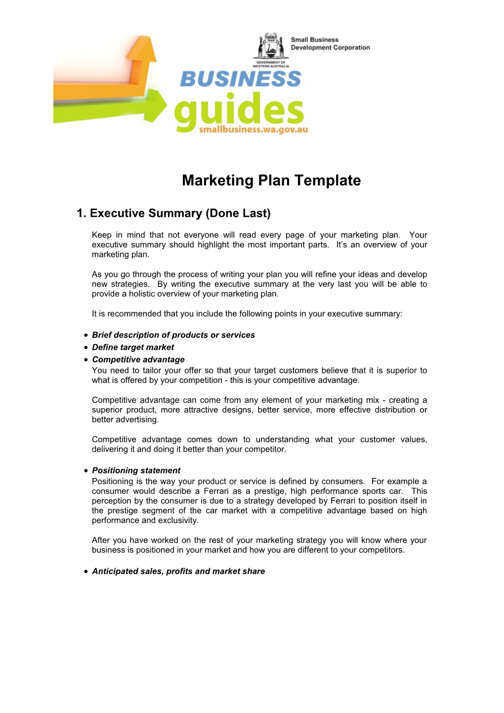 Business Guide: Marketing Plan Template