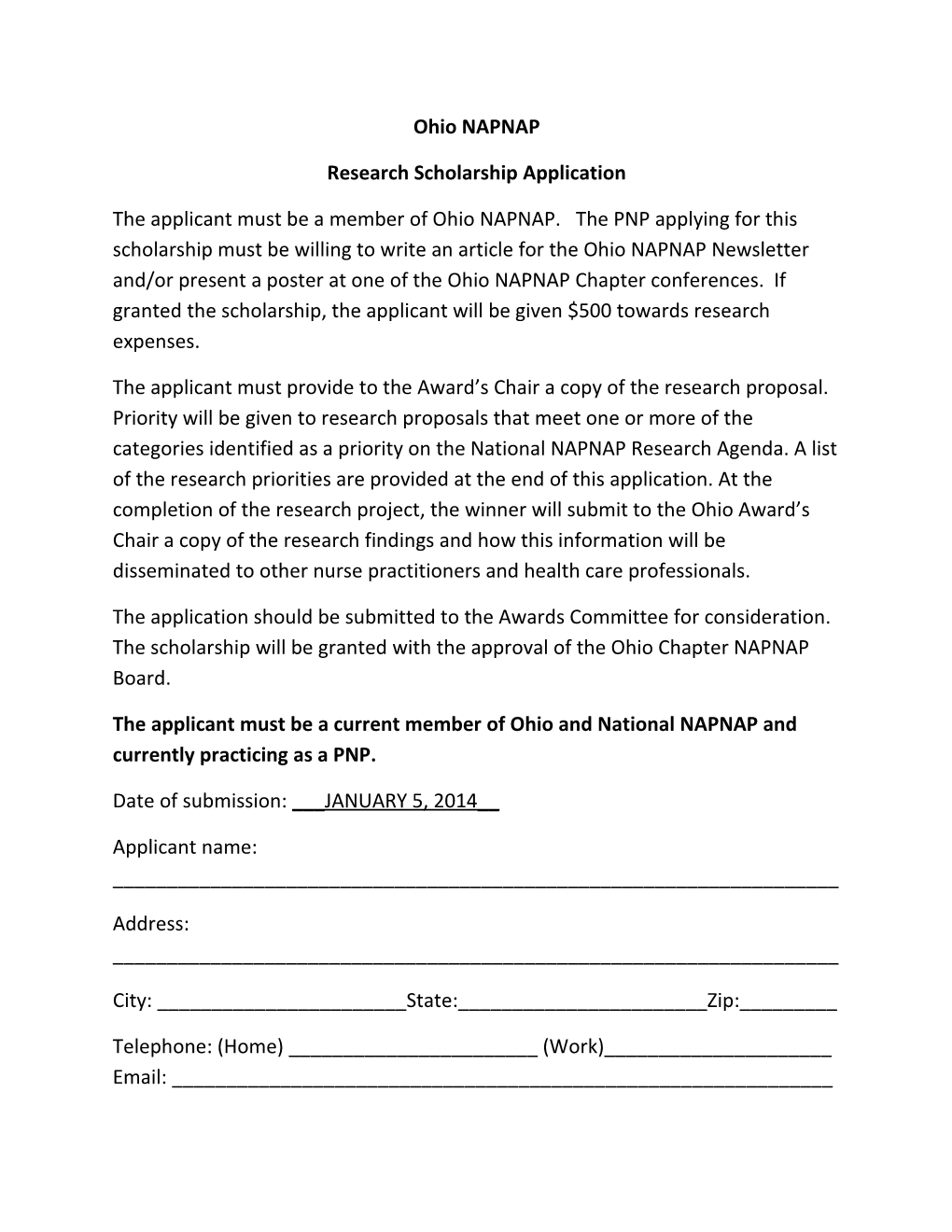 Research Scholarship Application