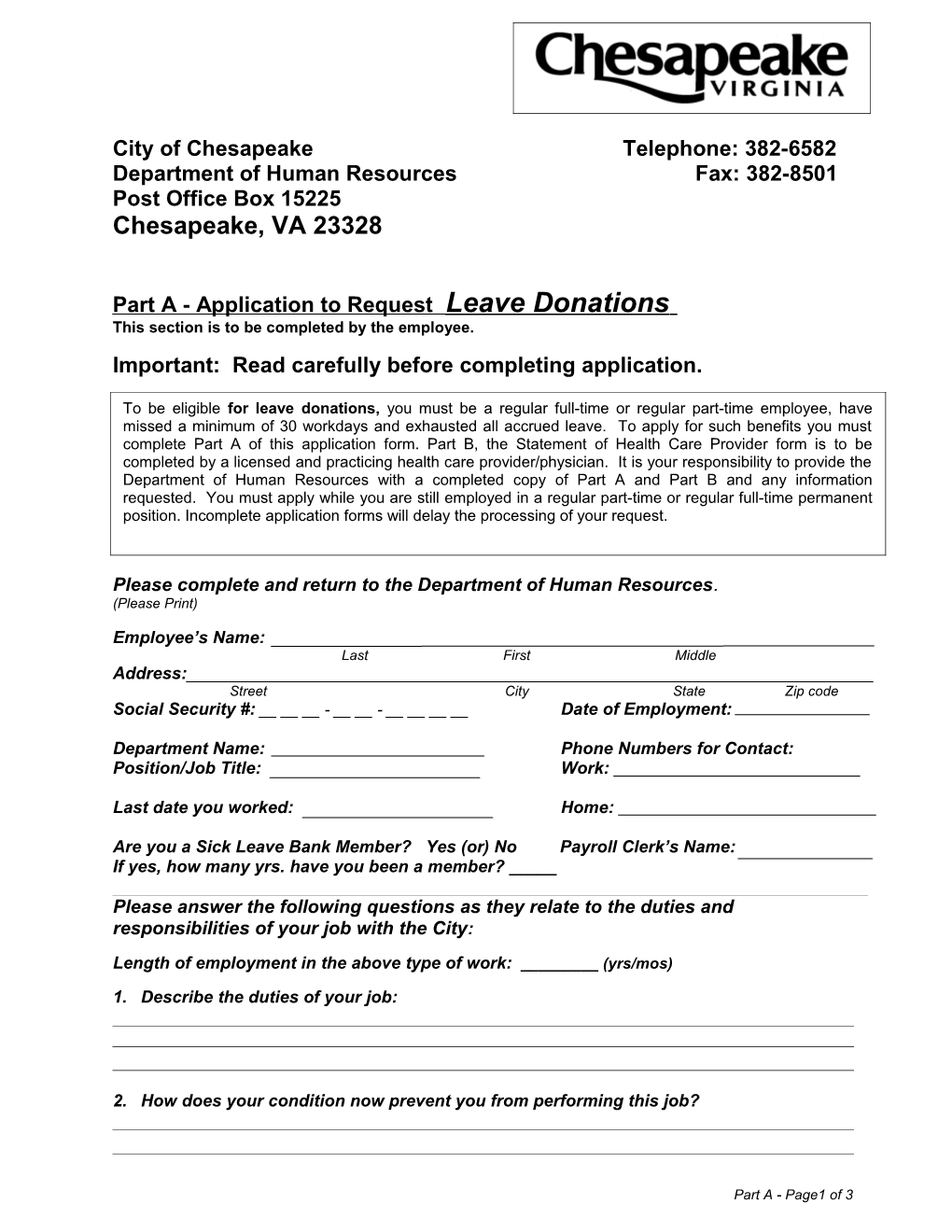 Department of Human Resources Fax: 382-8501
