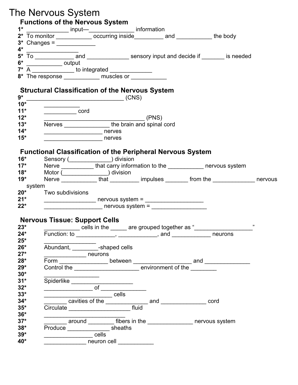 Functions of the Nervous System