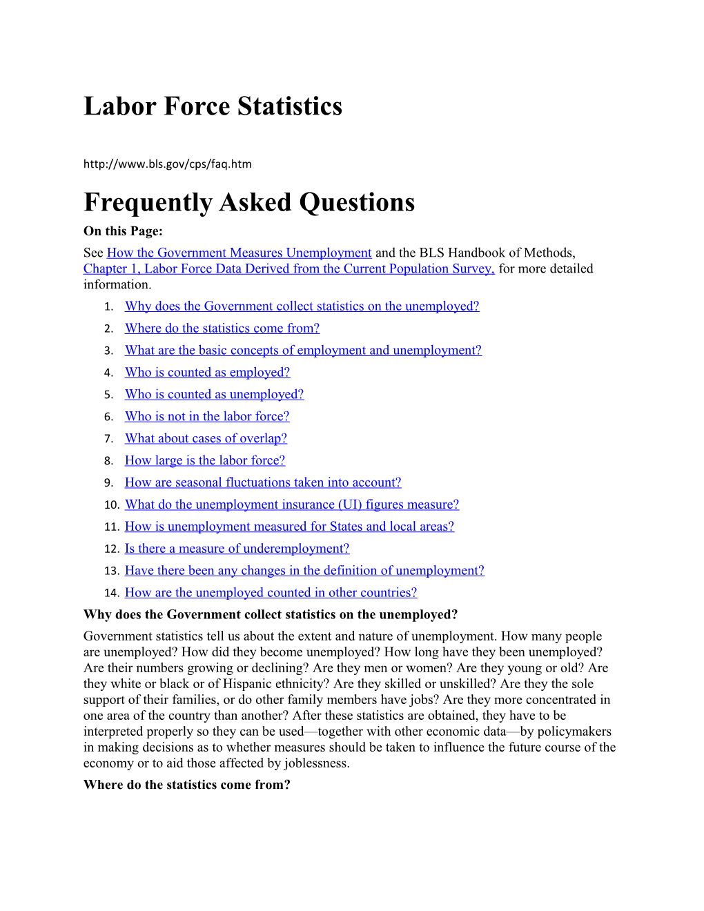 Labor Force Statistics