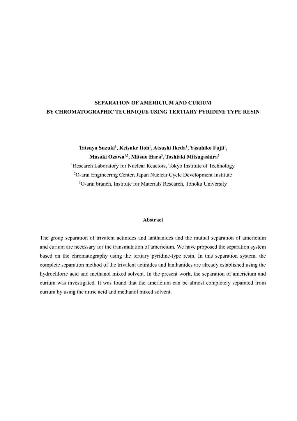 Separation of Americium and Curium