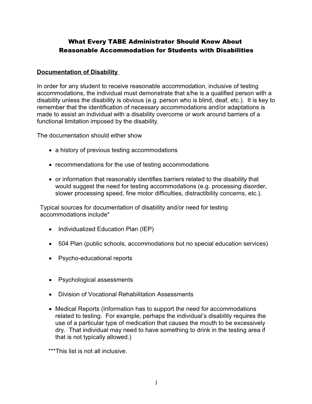 What Every TABE Administrator Should Know About Reasonable Accommodation for Students With