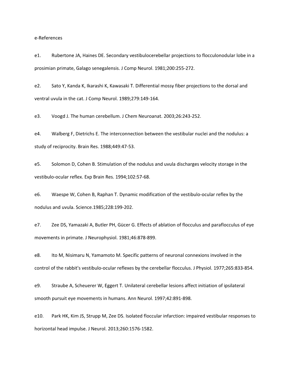 E1.Rubertone JA, Haines DE. Secondary Vestibulocerebellar Projections to Flocculonodular