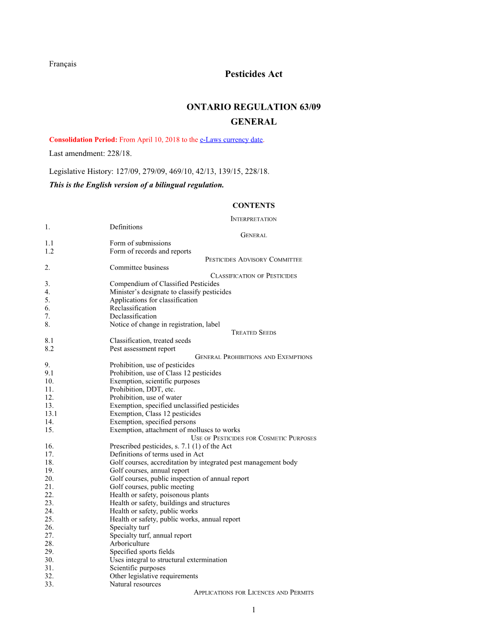 Pesticides Act - O. Reg. 63/09