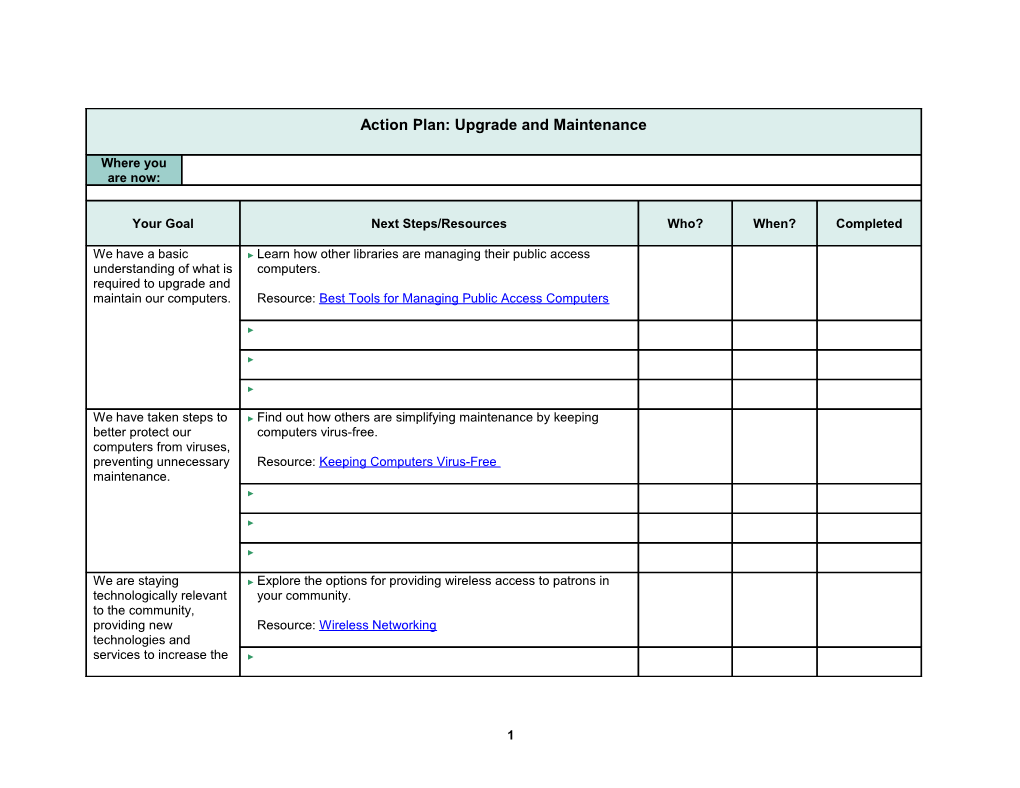 Online Action Plan: Technology Support