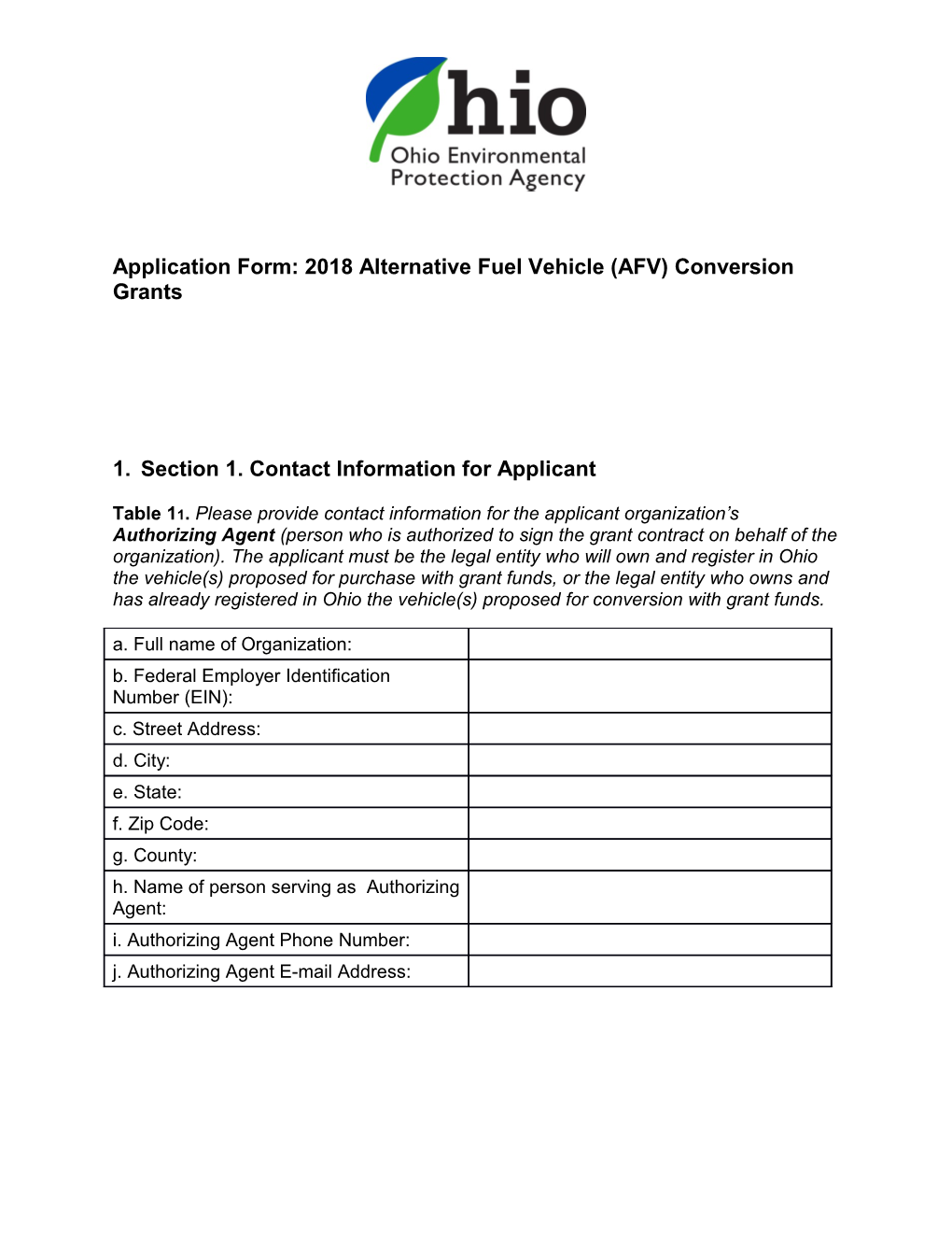 Application Form: 2018 Alternative Fuel Vehicle (AFV) Conversion Grants