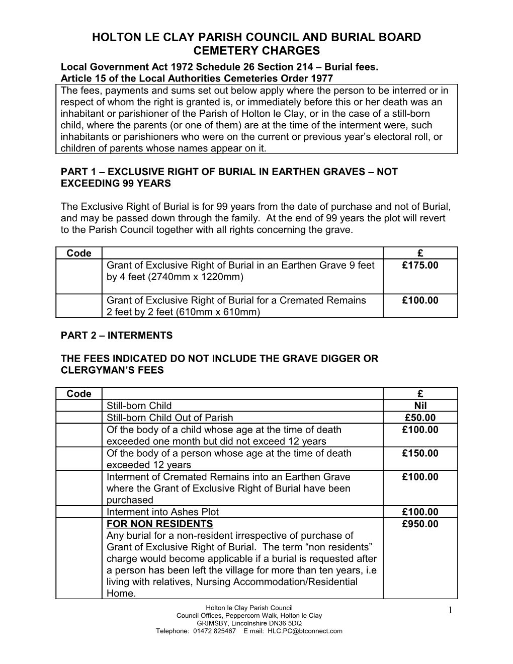 Local Government Act 1972 Schedule 26 Section 214 Burial Fees