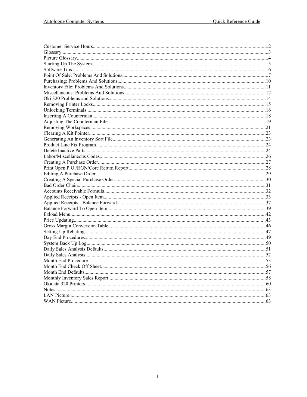 Autologue Computer Systems Quick Reference Guide