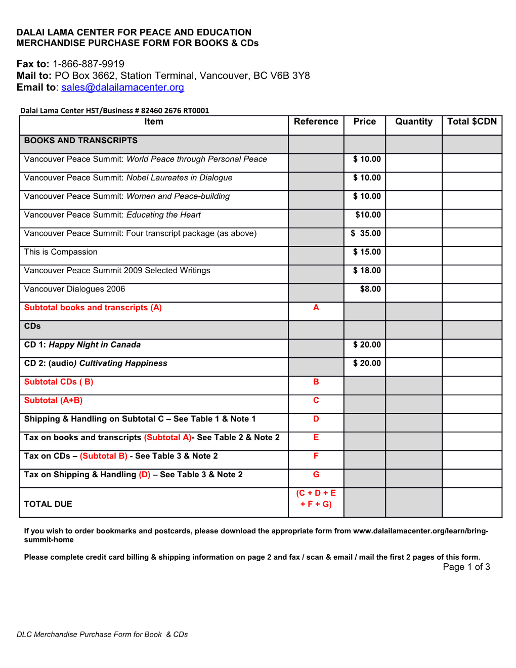 Merchandise Purchase Form