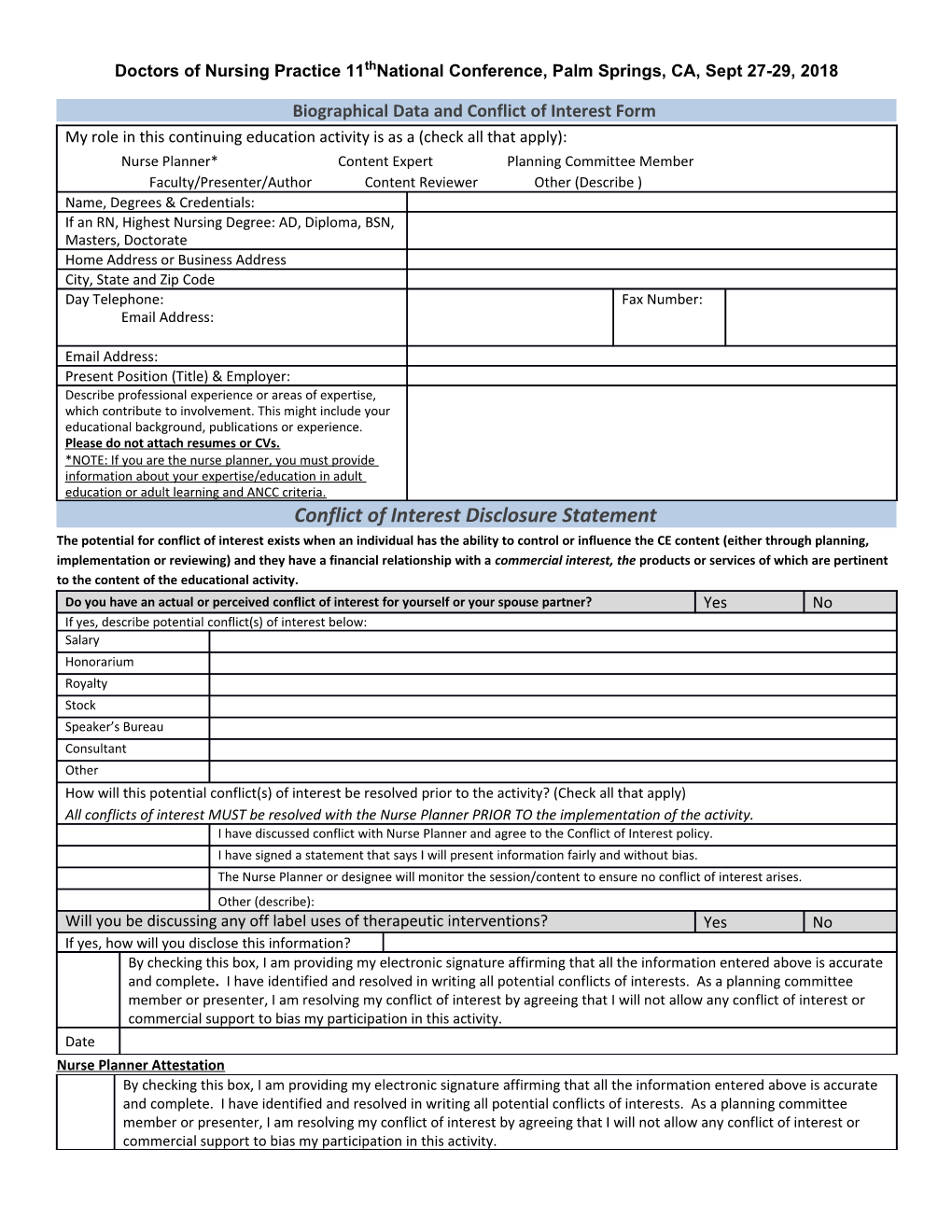 Biographical Data and Conflict of Interest Form