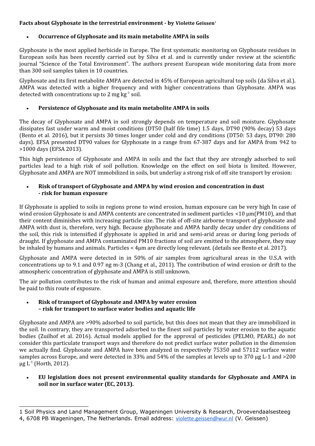 Facts About Glyphosate in the Terrestrial Environment - by Violette Geissen 1