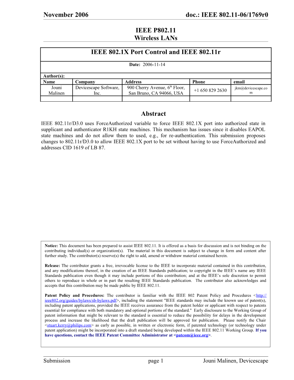 802.11R/D3.0 LB78 CID 1619 / IEEE 802.1X Portcontrol