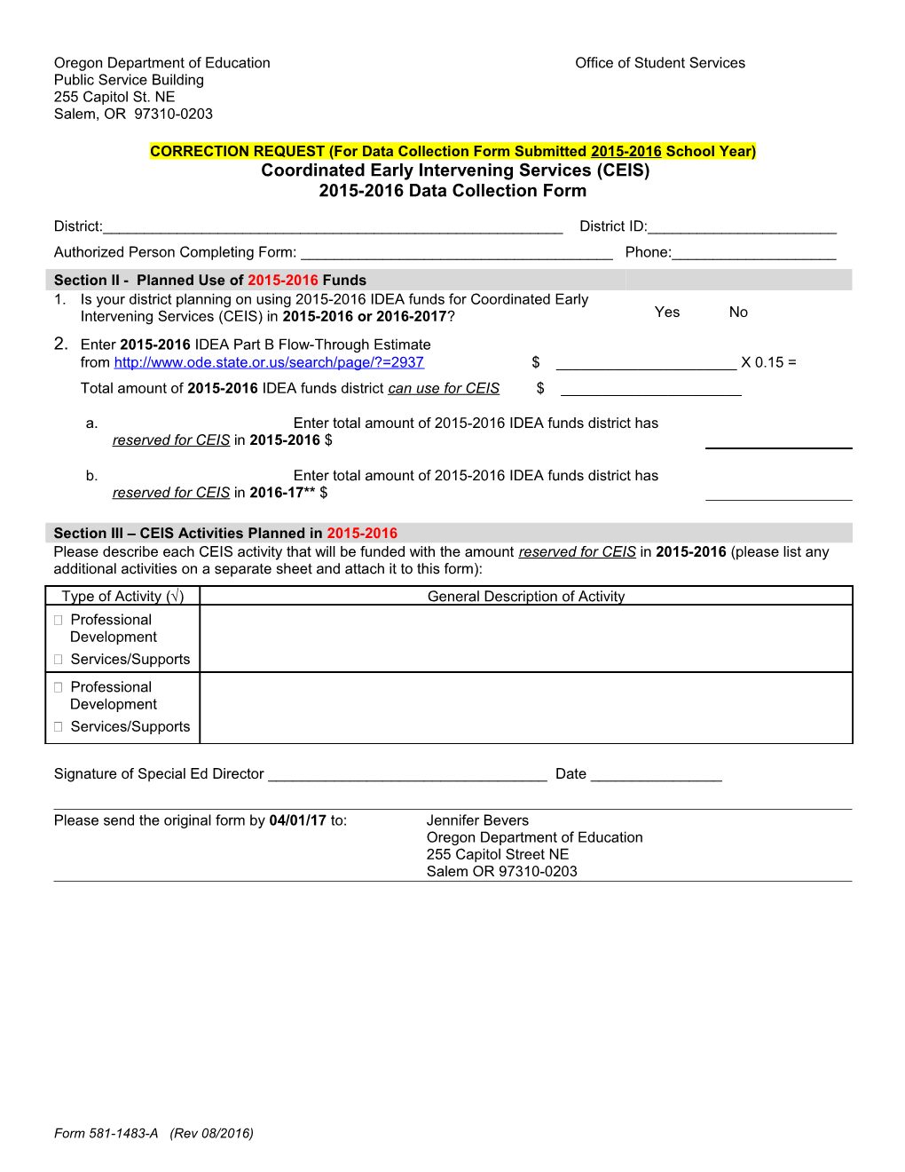 ODE Data Collection Form