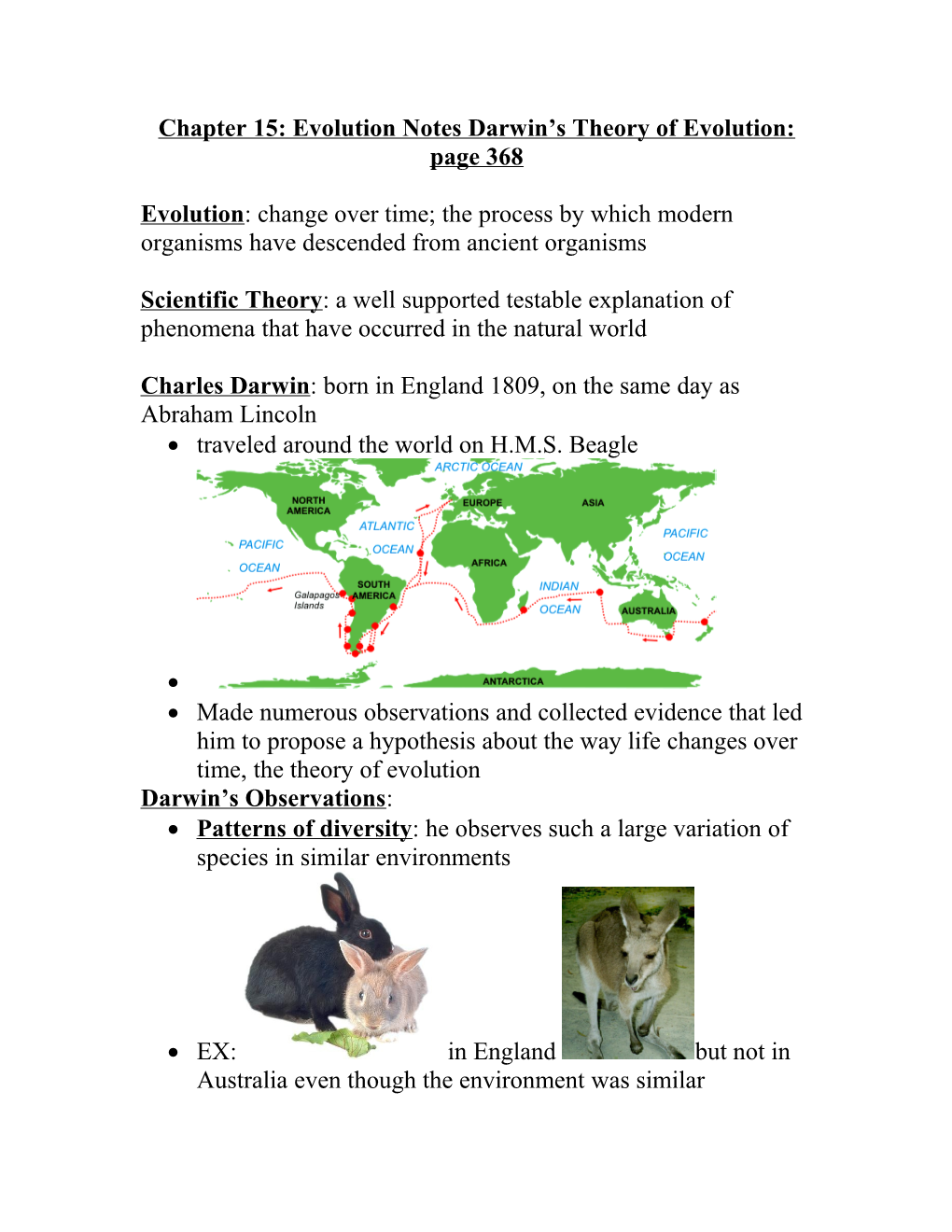 Chapter 15: Evolution Notes Darwin S Theory of Evolution: Page 368