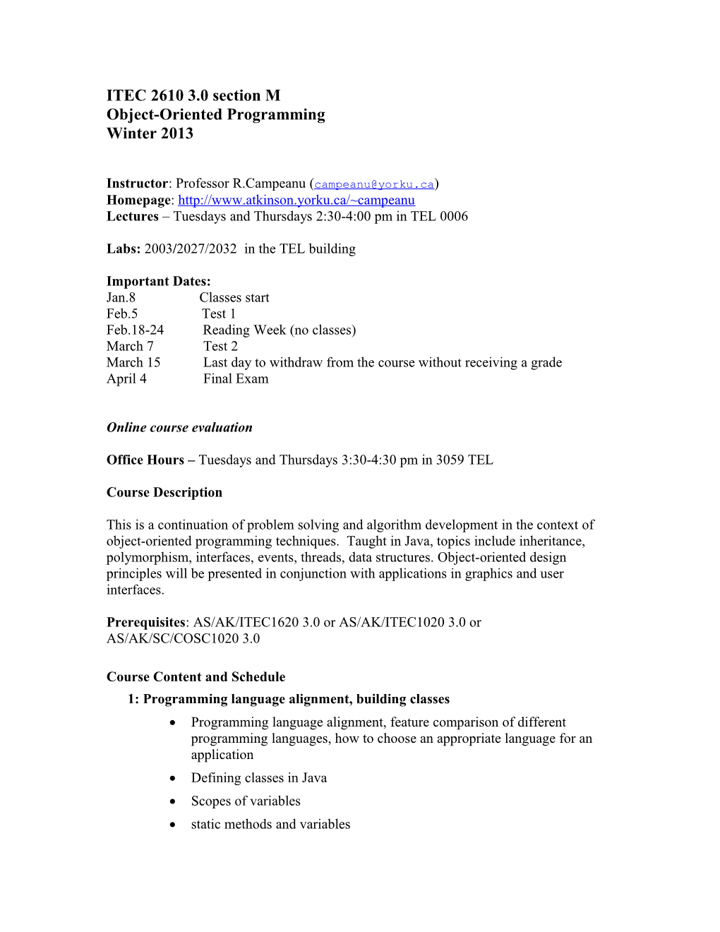 ITEC 2610 3.0 Section M