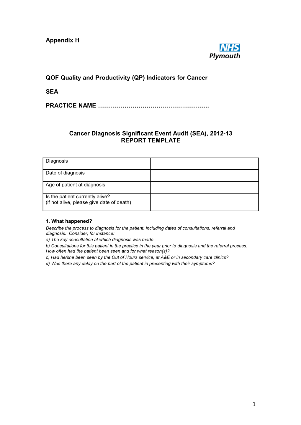 QOF Quality and Productivity (QP) Indicators for Cancer