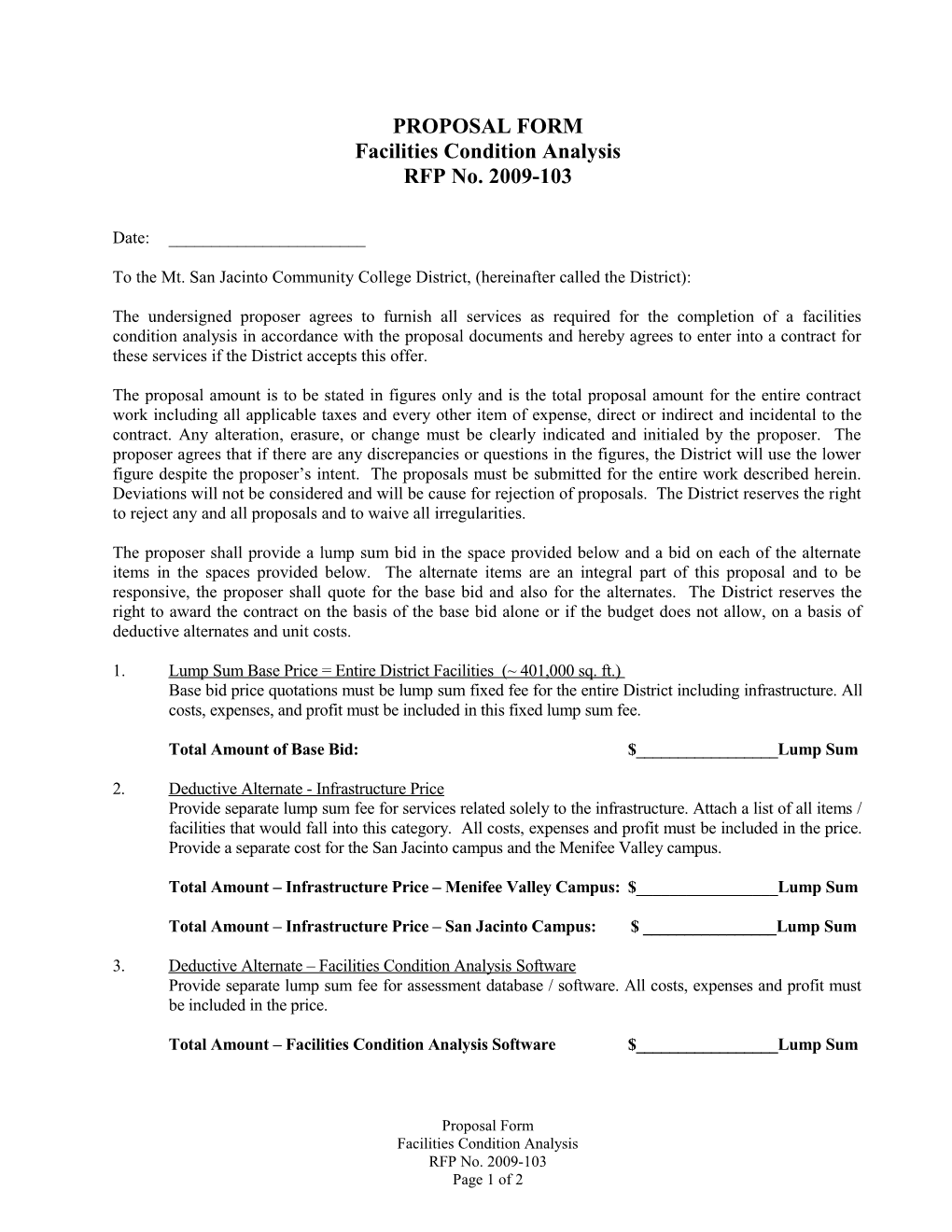 2009-103; RFP Proposal Form