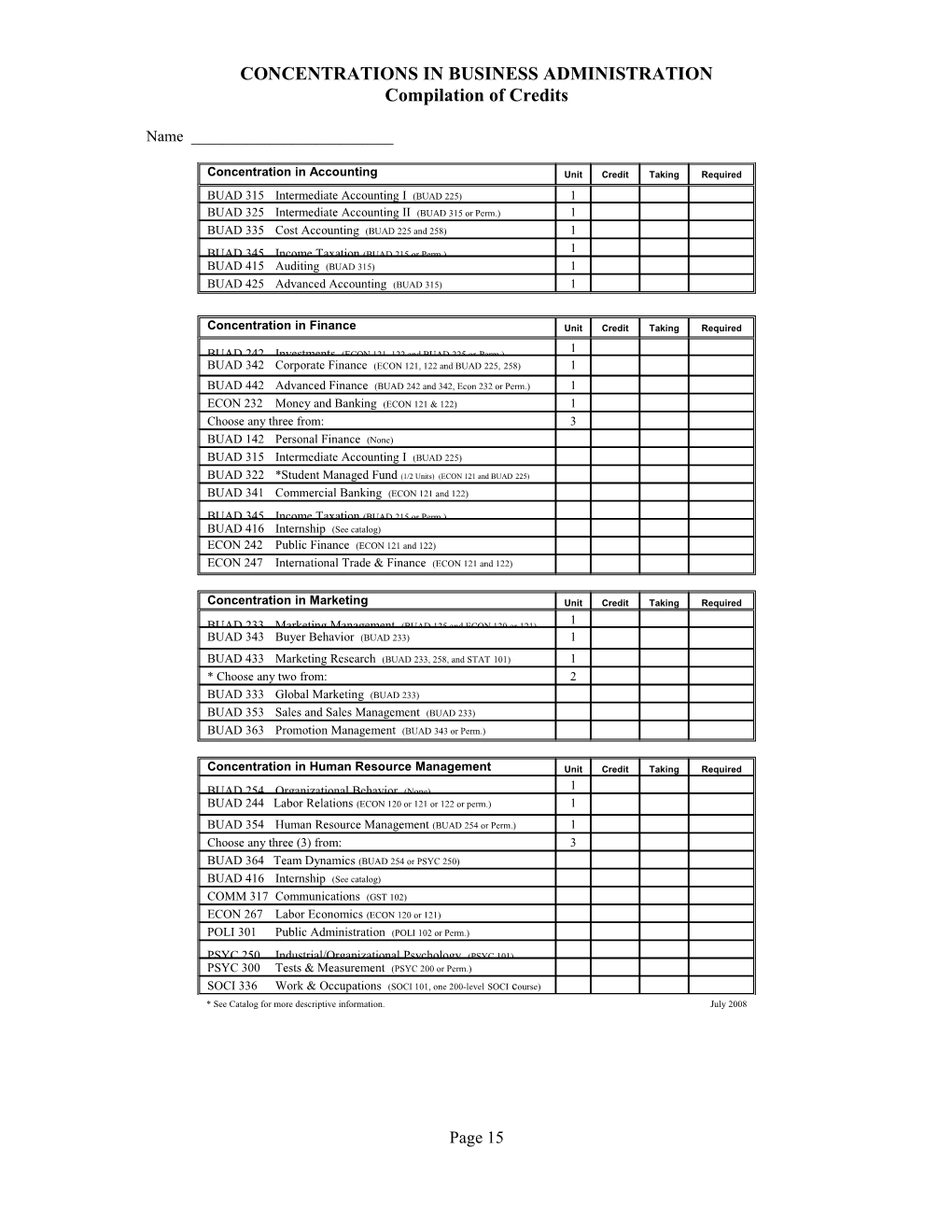 Concentrations in Business Administration