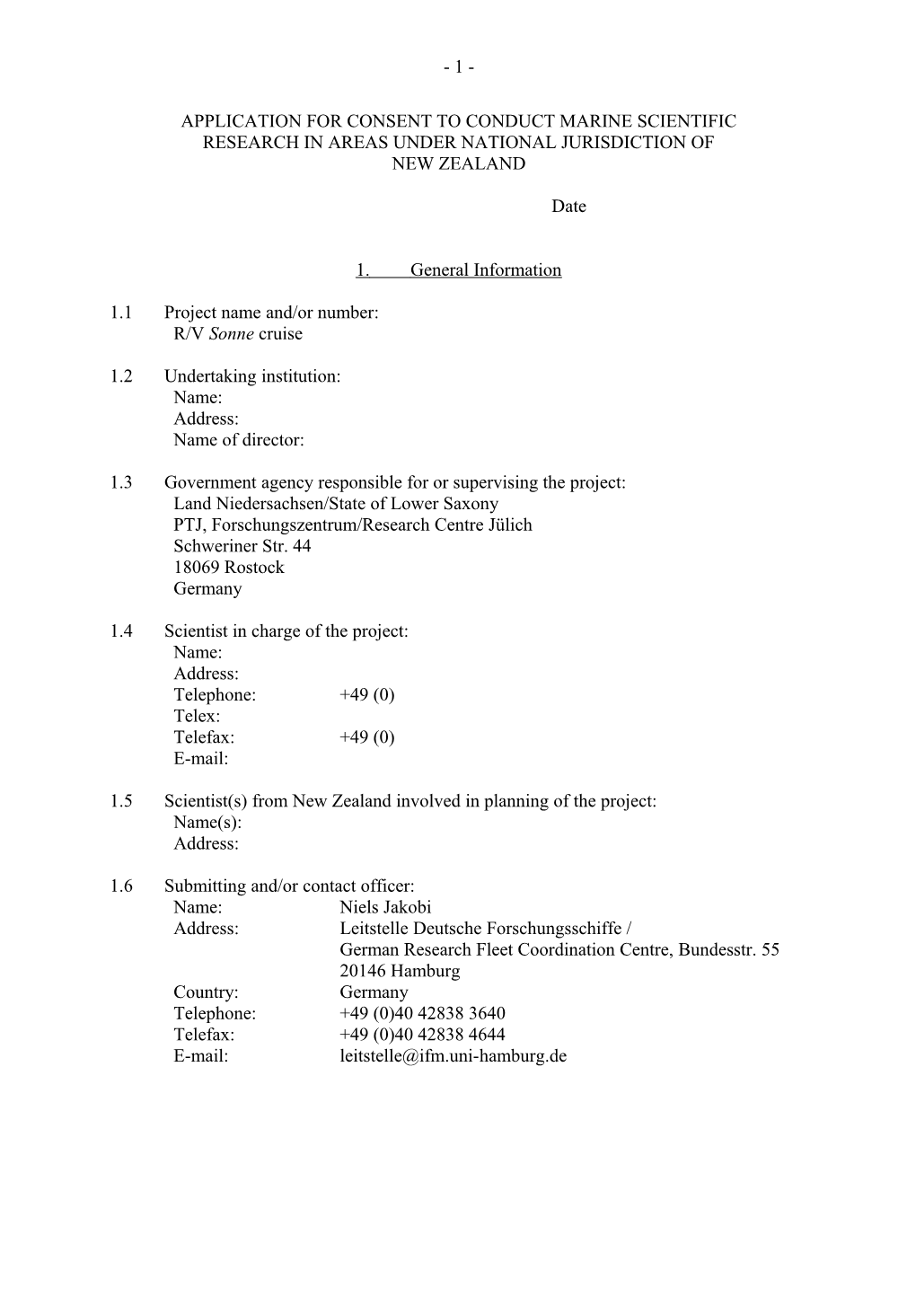 Application for Consent to Conduct Marine Scientific