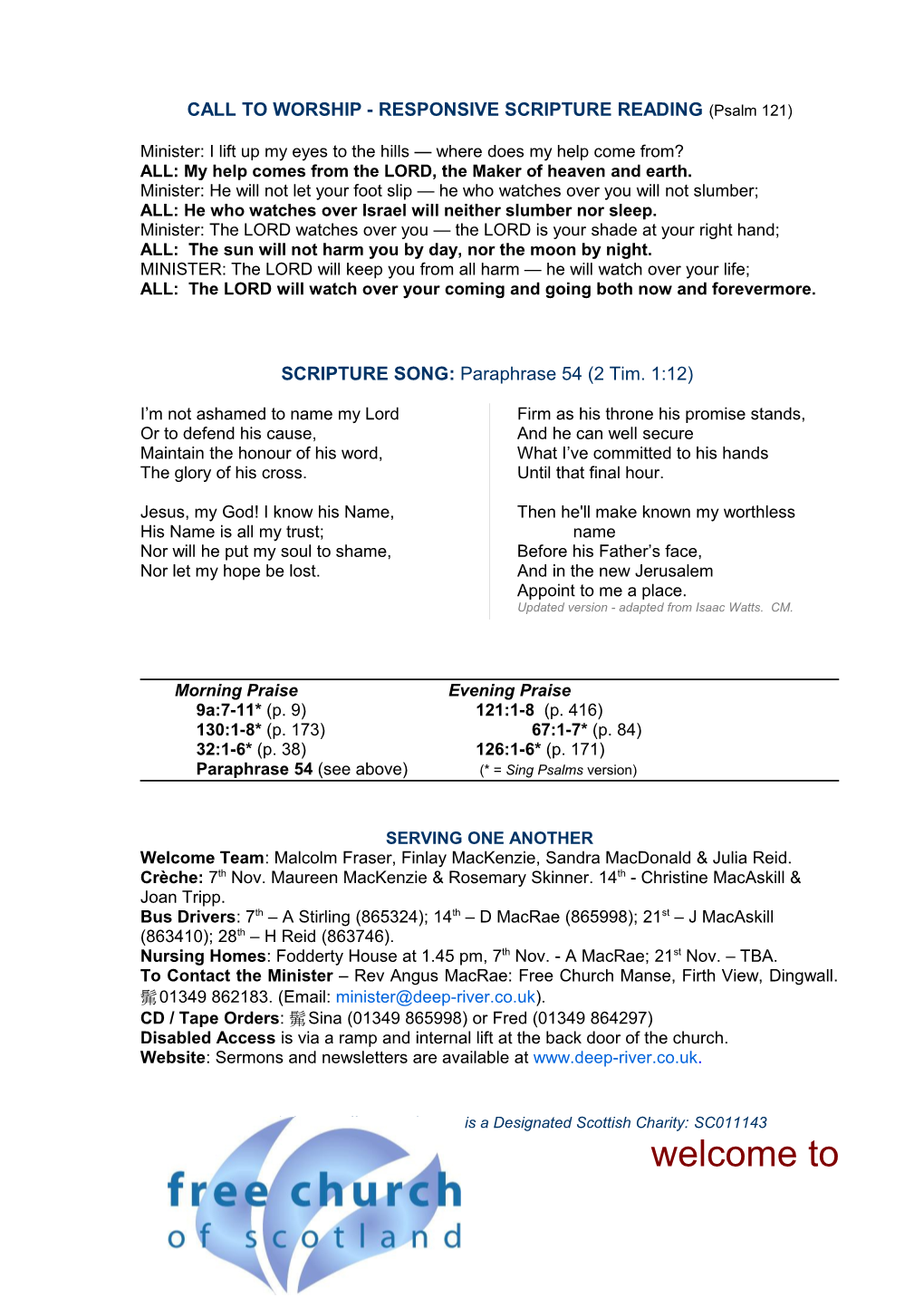 CALL to WORSHIP - RESPONSIVE SCRIPTURE READING (Psalm 121)