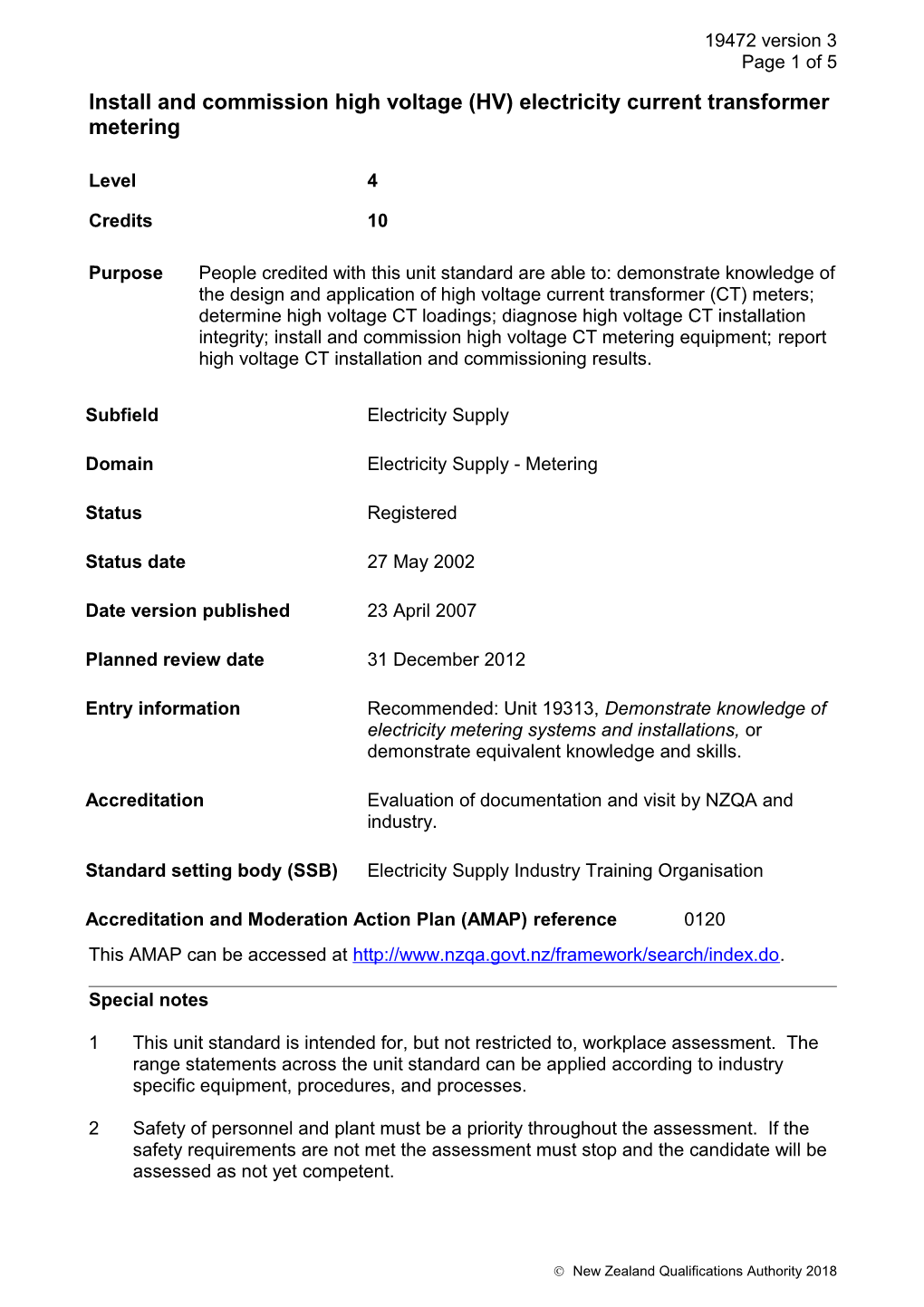 19472 Install and Commission High Voltage (HV) Electricity Current Transformer Metering