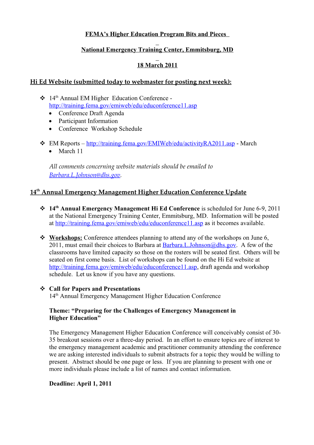 FEMA S Higher Education Program Bits and Pieces s10