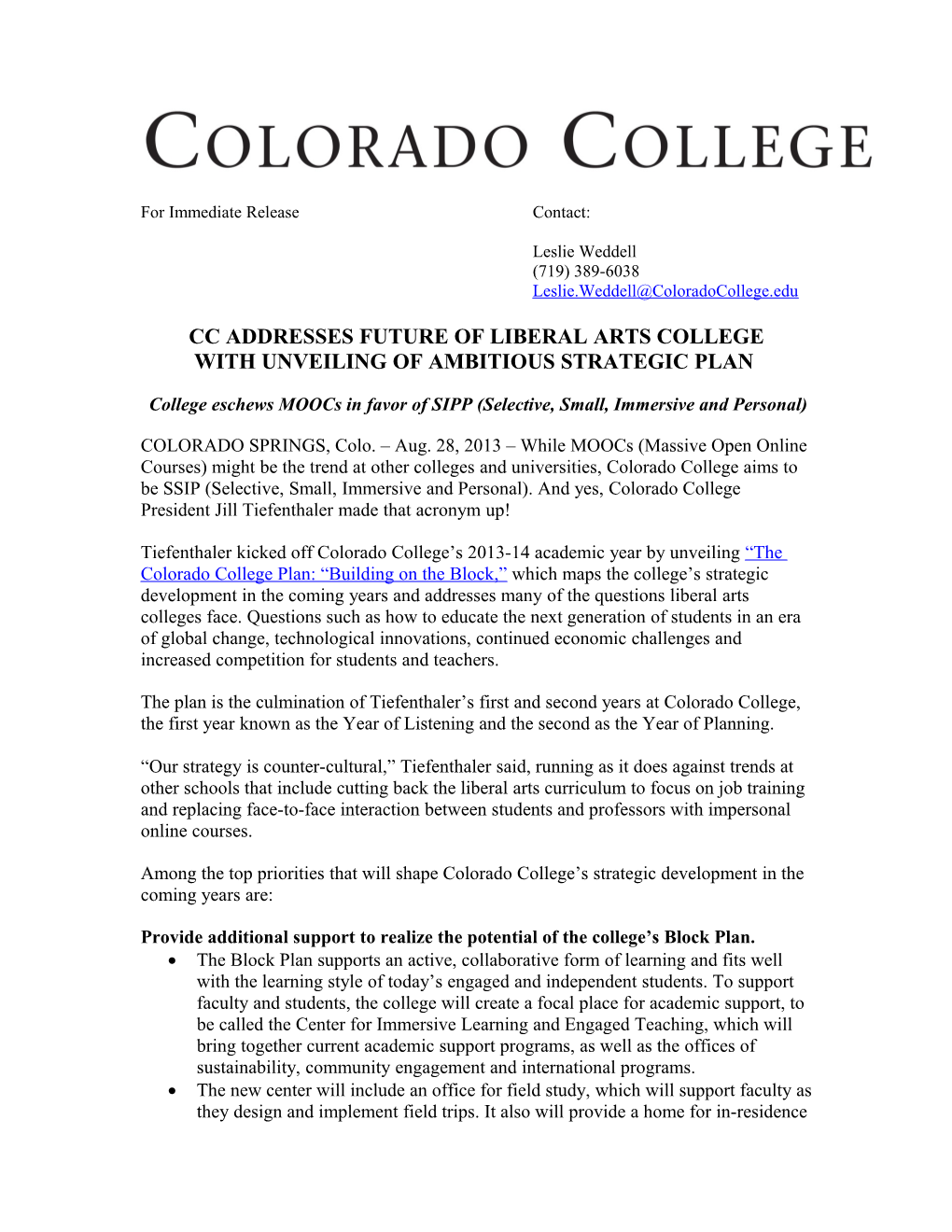 Cc Addresses Future of Liberal Arts College