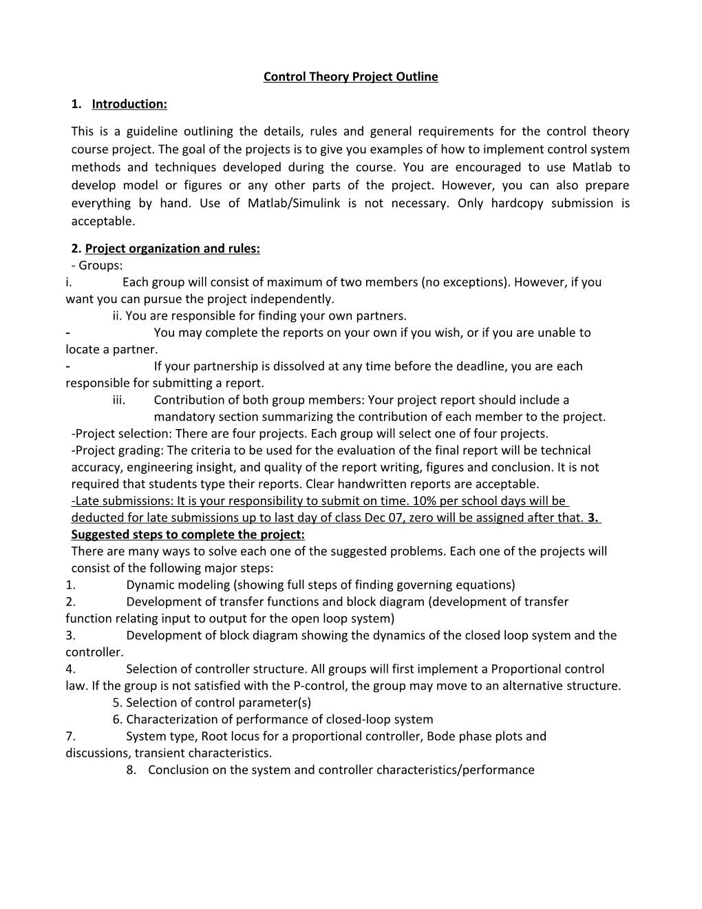 Control Theory Projectoutline